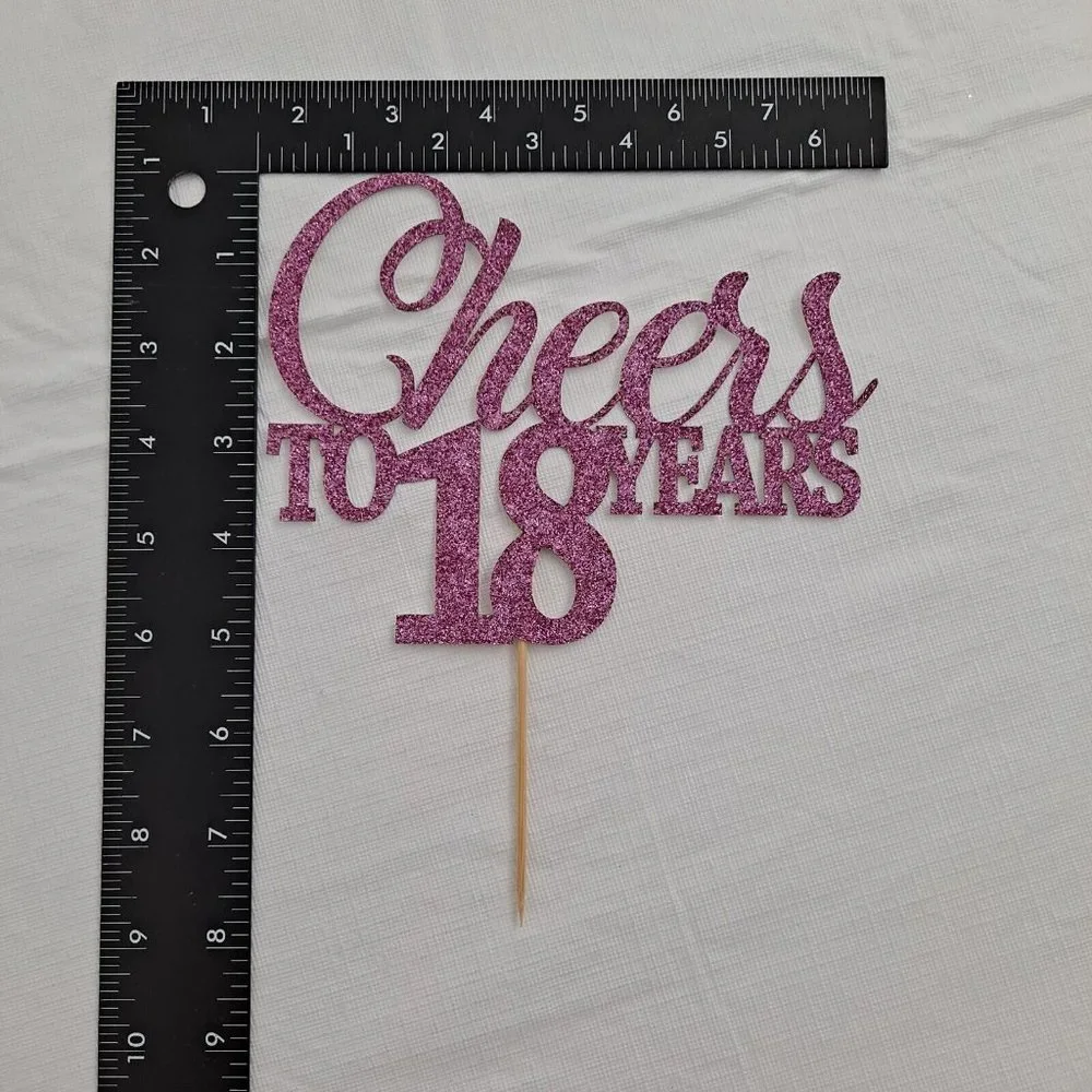 Cheers To 18 Years Happy Birthday Cake Topper Pink Sparkle Cardstock